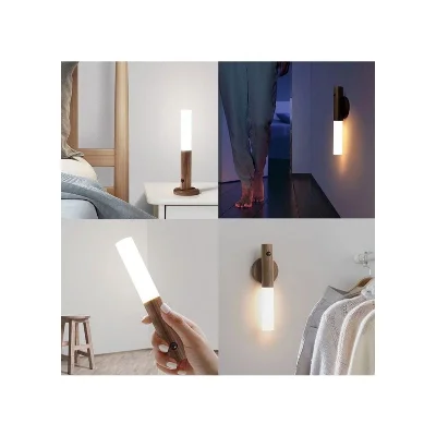 1 Adet Şarjlı LED Ahşap Renk - Duvar Lambası - Hareket Sensörlü - Günışığı - Kablosuz - Lüks Aplik