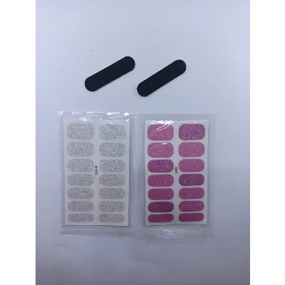 Kendinden Yapışkanlı Nail Sticker 2 Paket Tırnak Stickeri Takma Yapışkanlı Oje Pembe Beyaz Simli