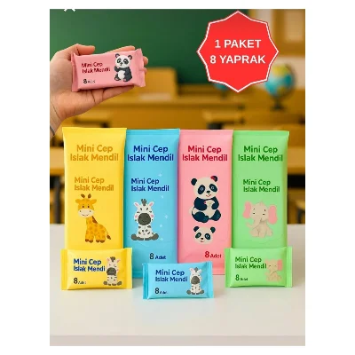 1 Paket Içinde 8’li Mini Cep Mendili | Kompakt Tek Kullanımlık Islak Mendil – Seyahatlik