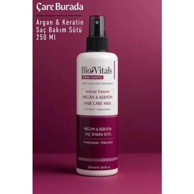 BioVitals - Argan & Keratin Saç Bakım Sütü 250 Ml (Yumuşaklık & Parlaklık)