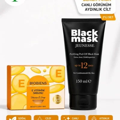 Jeunesse Black Mask 150 ml & Biobiens E Vitamini Sabunu 2'li Premium Cilt Bakım Seti