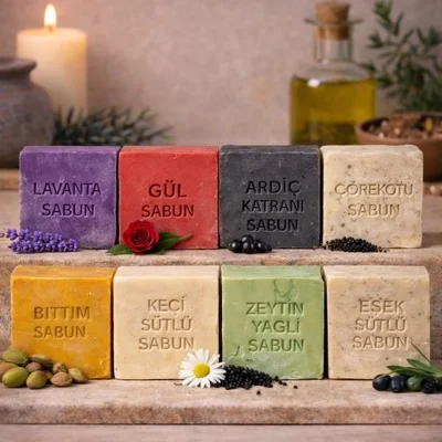 ÇareBurada Sabun Seti 8'li - Lavanta & Gül & Ardıç Katranı & Çörekotu & Bıttım & Keçi Sütlü & Zeytin Yağlı & Eşek Sütlü