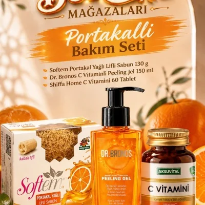 Portakallı Bakım Seti (Peeling Jel & Kabak Lifli Portakallı Sabun & C Vitamini Kapsül)