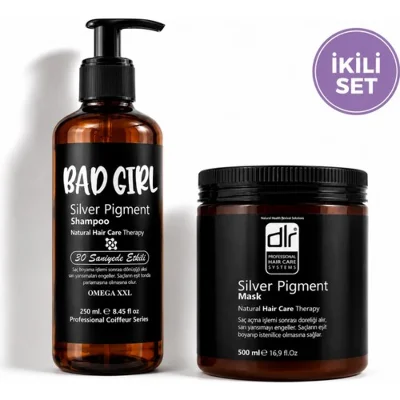 Bad Girl Silver Pigment Şampuan & DLR Silver Pigment Saç Maskesi | Boyalı ve Röfleli Saçlar İçin Özel Olarak Geliştirilmiş