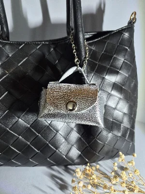 Gogo Charm Çanta Aksesuar Mini Çanta Hakiki Deri Gümüş