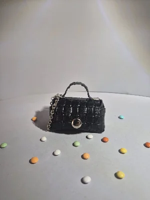 Gogo Charm Çanta Aksesuarı Mini Çanta Hakiki Deri Siyah