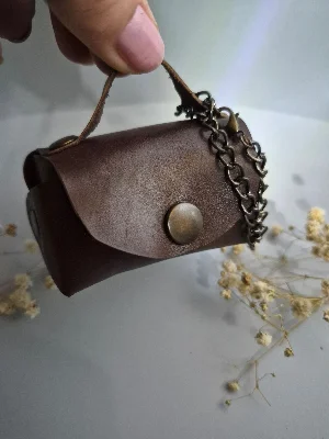 Gogo Charm Çanta Aksesuarı Mini Çanta Hakiki Deri Koyu Kahve