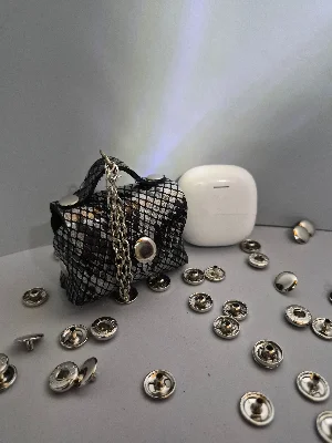 Gogo Charm Çanta Aksesuarı Mini Çanta Hakiki Deri Yılan Gri - Siyah
