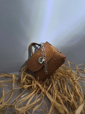 Gogo Charm Çanta Aksesuarı Mini Çanta Hakiki Deri Açık Kahve