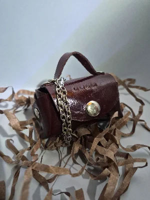 Gogo Charm Çanta Aksesuarı Mini Çanta Hakiki Deri Rugan Bordo
