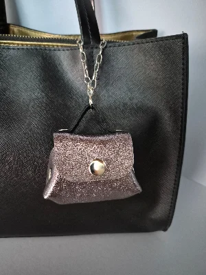 Gogo Charm Çanta Aksesuarı Mini Çanta Hakiki Deri Simli Gümüş
