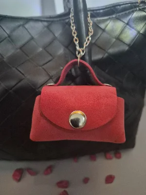 Gogo Charm Çanta Aksesuarı Mini Çanta Hakiki Deri Gülkurusu