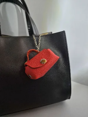 Gogo Charm Çanta Aksesuarı Mini Çanta Hakiki Deri Açık Kırmızı