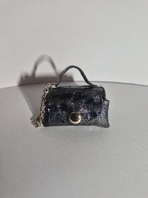 Gogo Charm Çanta Aksesuarı Mini Çanta Hakiki Deri Mor - Siyah