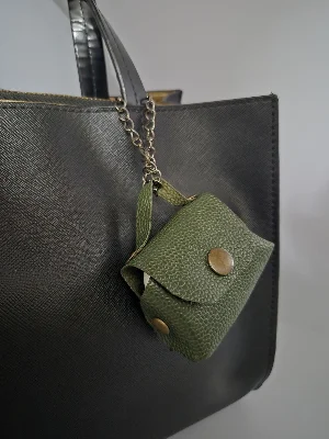 Gogo Charm Çanta Aksesuarı Mini Çanta Hakiki Deri Koyu Yeşil
