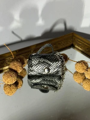 Gogo Charm Çanta Aksesuarı Mini Çanta Hakiki Deri Gri - Siyah
