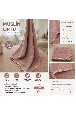 %100 Pamuk 4 Kat Müslin Bebek Örtüsü 90x100 cm Battaniye Puset Örtüsü Kundak gül kurusu pembe