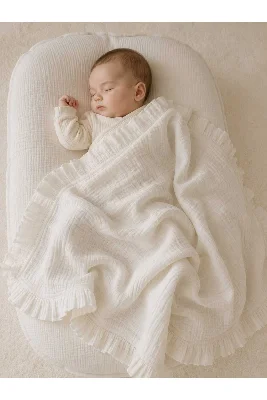 Fırfırlı Müslin Bebek Örtüsü 85x85 cm | Battaniye, Puset ve Emzirme Örtüsü