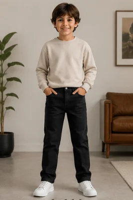 Erkek Çocuk Koyu Siyah Esnek Jean Pantolon