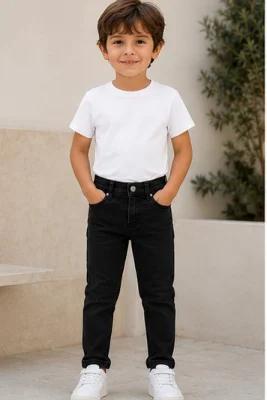 Erkek Çocuk Füme Siyah Skinny Fit Kot Pantolon