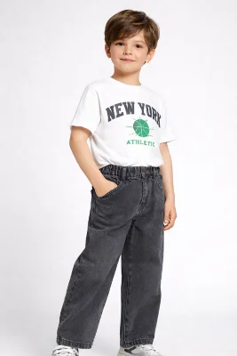 Erkek Çocuk Koyu Gri Jogger Lastikli Kot Pantolon