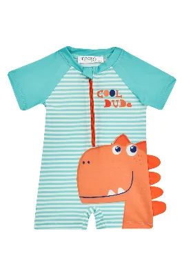 12-36 Ay Erkek Bebek Norman UPF 50+ Güneş Korumalı Kısa Kollu Fermuarlı Şortlu Tulum Mayo - Mint