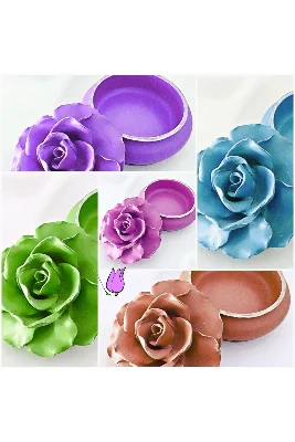 Büyük Boy Gül Kabartmalı 13cm Kutu Silikon Kalıp K-055, Polyester Taş Tozu Alçı Kalıbı