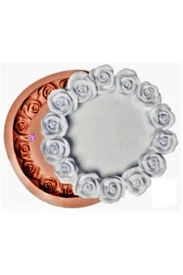 Gül Çiçek Kabartmalı 21cm Yuvarlak Çerçeve Silikon Kalıp K-197, Polyester Taş Tozu Alçı Kalıbı