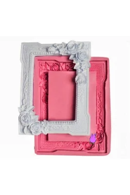Gül Çiçek Kabartmalı 20cm Çerçeve Silikon Kalıp K-061, Polyester Çimento Alçı Kalıbı