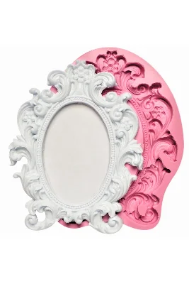 Gül Çiçek Kabartmalı 21cm Çerçeve Silikon Kalıp K-062, Polyester Taş Tozu Alçı Kalıbı