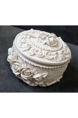 Takı Kutusu Kalıbı, Gül Çiçek Kabartmalı 10cm Kutu Silikon Kalıp K-284, Polyester Alçı Taş Tozu Kalıbı