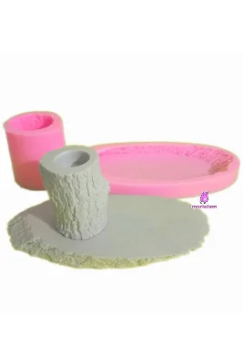 Kütük Mumluk ve Ahşap Tabanlık 2 Adet Silikon Kalıp Seti K-058, Taş Tozu Polyester Alçı Kalıbı