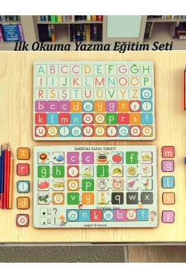 "Okuma Yazma Öğreniyorum Seti" Ahşap Oyuncak Türkçe İngilizce Harfler İlk Okuma Seti Harf Puzzle
