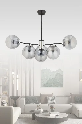 İBİZA 6'LI FÜME GLOB CAMLI MODERN SARKIT AVİZE OTURMA ODASI SALON ANTRE