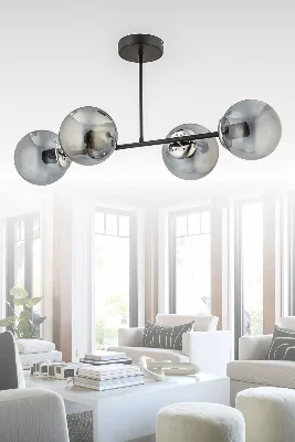 HİRA 4'LÜ SİYAH FÜME GLOB CAMLI MODERN PLAFONYER SALON YEMEK MASASI ÜSTÜ AVİZE