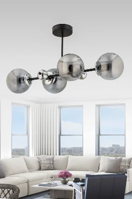 SHİNE 4'LÜ BEYAZ - KROM RENKTE BEYAZ GLOB CAMLI MODERN PLAFONYER AVİZE SALON YEMEK MASASI ÜSTÜ