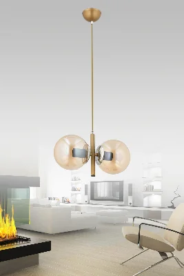 ÇAKRA 2'Lİ FÜME CAMLI KROM SARKIT MODERN AVİZE