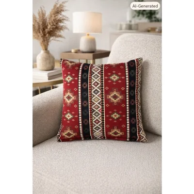 40 x 40 cm Fermuarlı ve Astarlı Kilim Desenli Dekoratif Kırlent