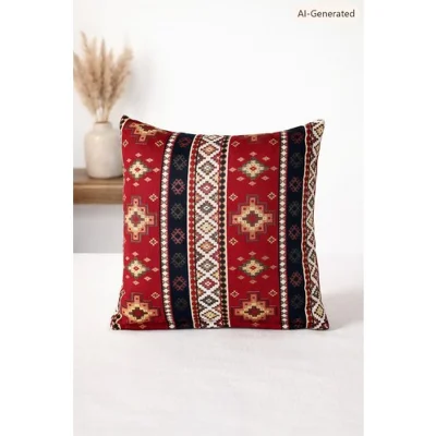 45 x 45 cm Fermuarlı Kilim Desenli Kırlent Kılıfı