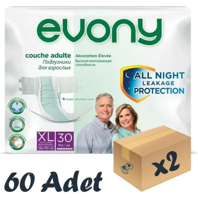EVONY Belbantlı Bez Xlarge 2 Paket 60 Adet
