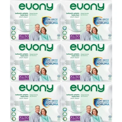EVONY Hasta Bezi Yetişkin Bel Bantlı Tekstil Yüzey Extra Large- Ekstra Büyük Boy 180 Adet (6Pk*30)