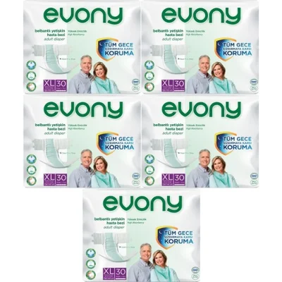 EVONY Hasta Bezi Yetişkin Bel Bantlı Tekstil Yüzey Extra Large- Ekstra Büyük Boy 150 Adet (5PkX30)