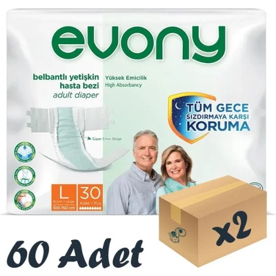 Evony Bel Bantlı Yetişkin Hasta Bezi Large 30'Lu 2 Paket 60 Adet