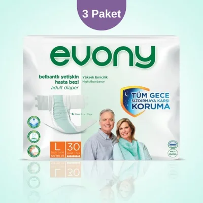 Evony Belbantlı Hasta Bezi L Beden  3 Paket (Toplam 90 Adet)