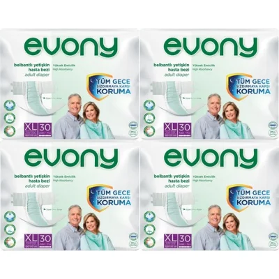 EVONY Hasta Bezi Yetişkin Bel Bantlı Tekstil Yüzey Extra Large- Ekstra Büyük Boy 120 Adet (4PkX30)