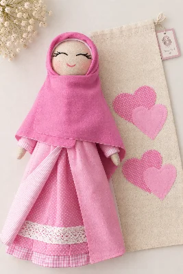 GÜLPEMBE MÜMİNE BEZ BEBEK BÜYÜK BOY(45cm)