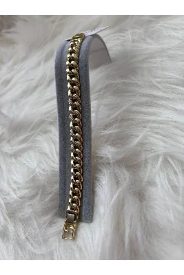 14K Juping Kuyumcu Model Taş Detaylı Gurmet Zincir Çelik Bileklik Gold Renk Kararmaz 18 + 2CM