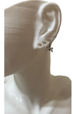 BAGET TAŞLI FİYONK L bar tragus / helix / cartilage küpe ÇELİK GÜMÜŞ RENK
