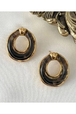 KAHVE AKRİLİK GOLD HALKA KÜPE - ŞIK ZARİF MODERN TASARIM KÜPE 316L ÇELİK ANTİALERJİK