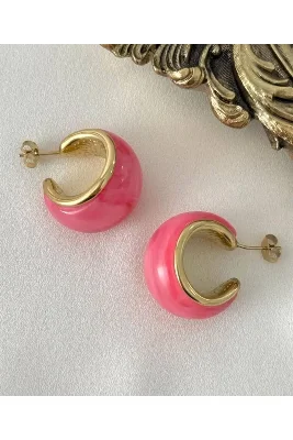Kadın Gold Pembe Yarım Halka Küpe- ŞIK ZARİF MODERN TASARIM KÜPE 316L ÇELİK ANTİALERJİK